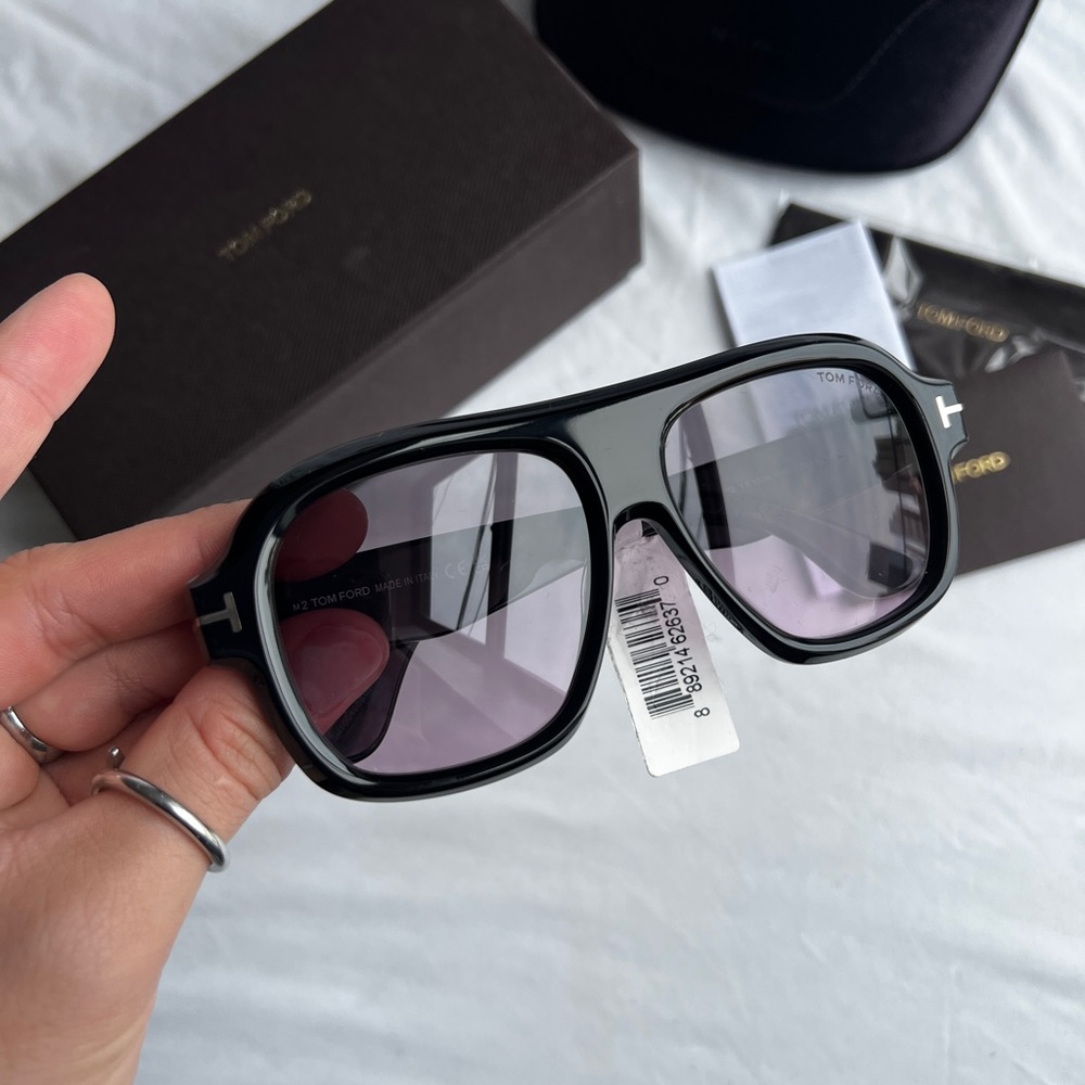 BNWT Authentic Tom Women's Black Rhonda Aviator Acetate Sunglasses 56mm Gradient